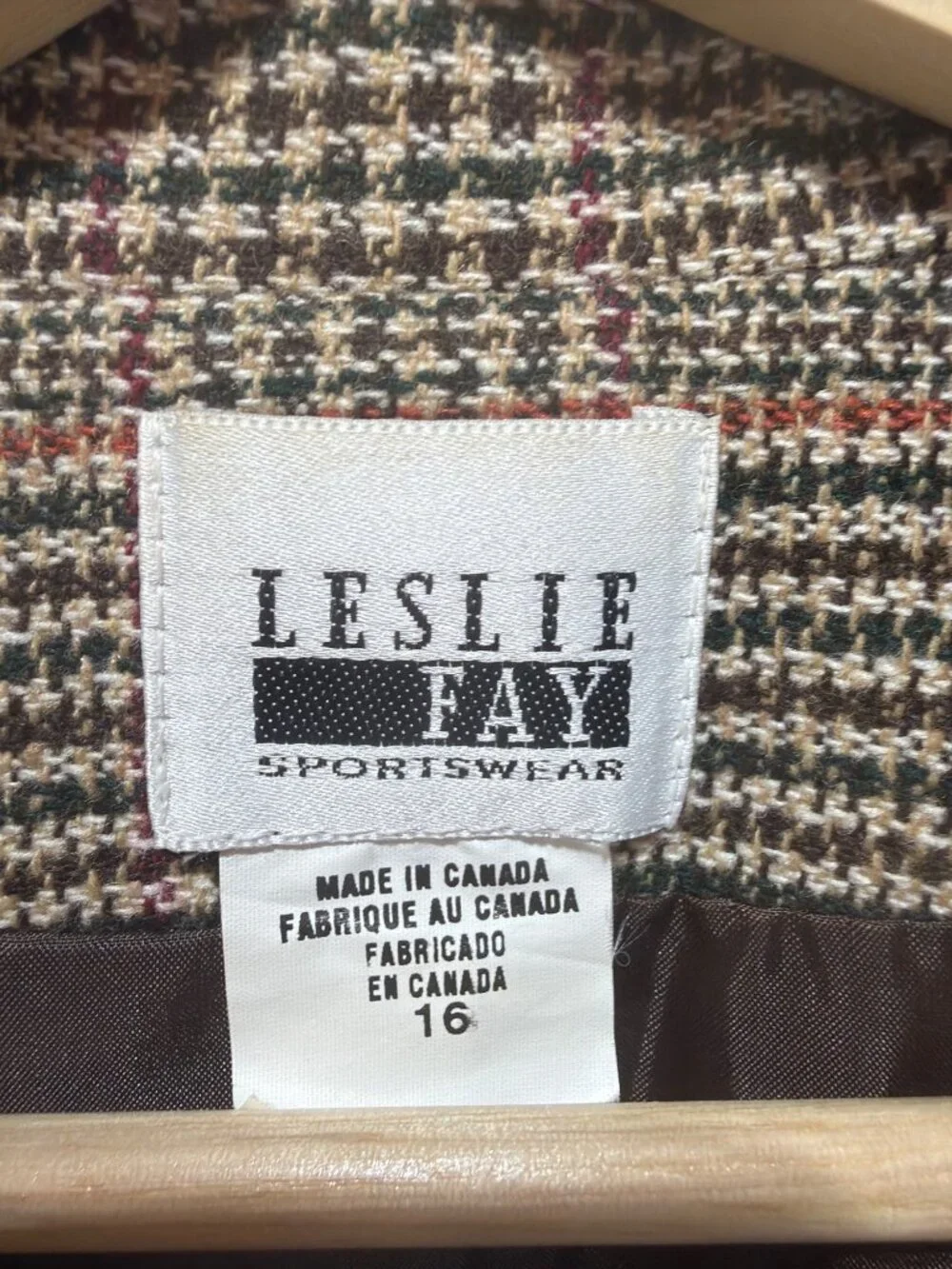 Leslie Fay Sportswear Vintage 90's Womens Glencheck Plaid Wool Blazer Jacket Siz